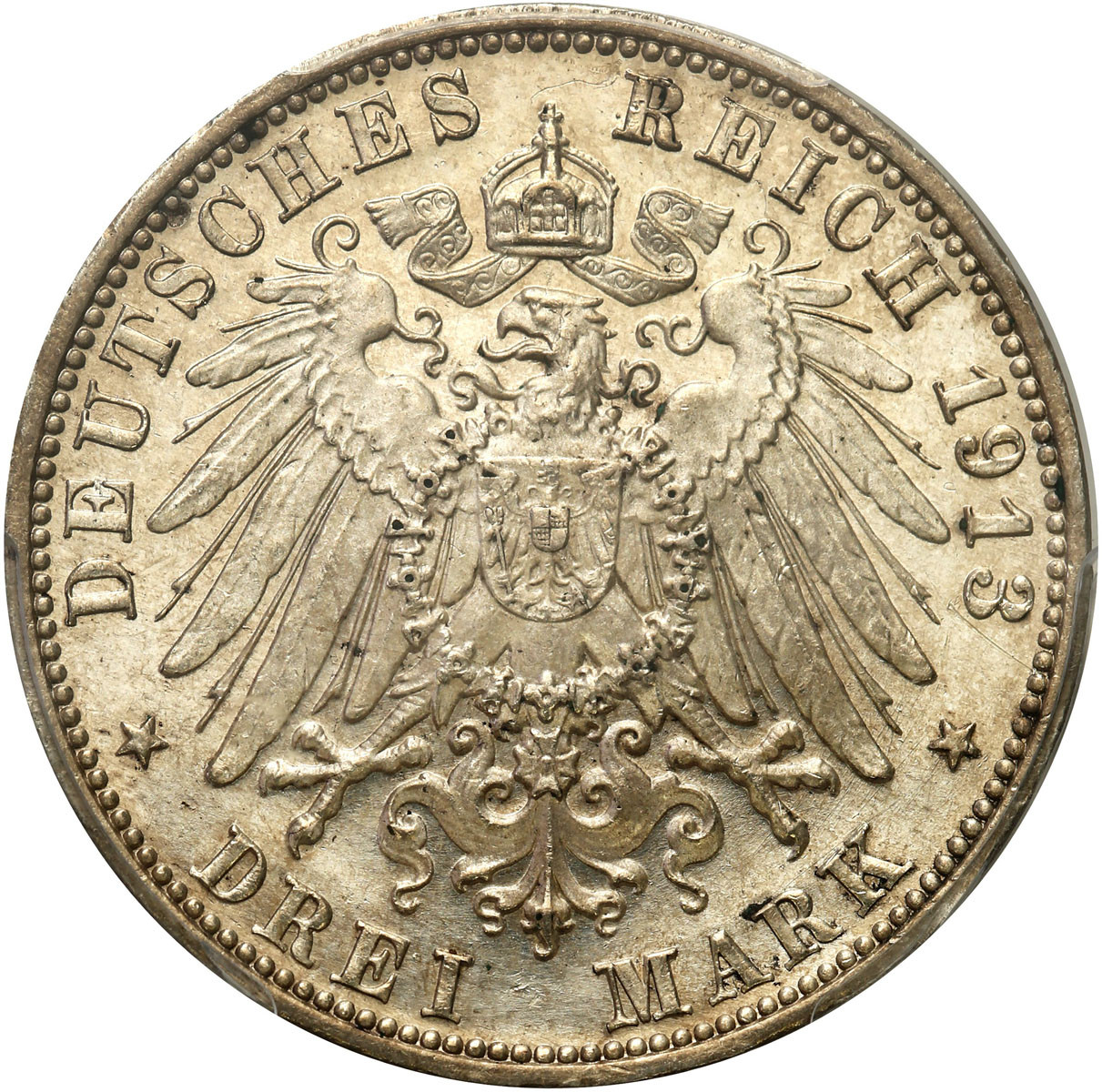 Niemcy, Saksonia. 3 marki 1913 E, Muldenhütten PCGS MS62 - PIĘKNE